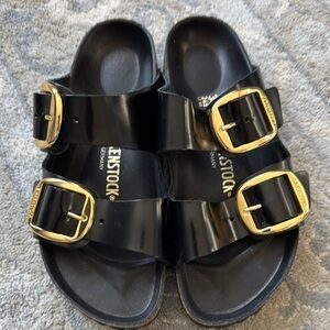 Birkenstock Black Sandals with Gold Buckles